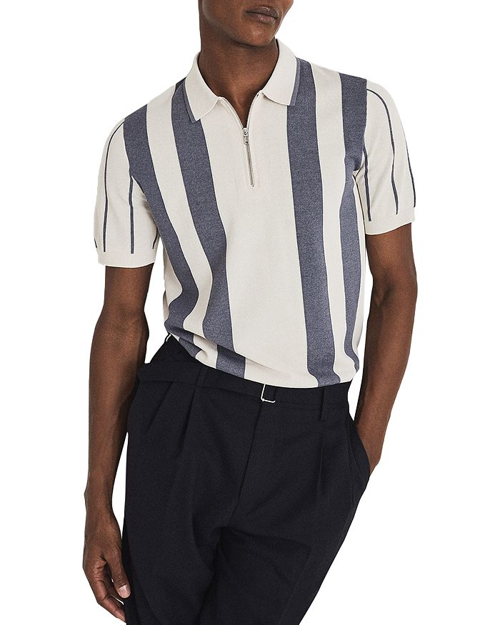 REISS Leo Striped Half Zip Polo Shirt | Bloomingdale's