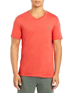 Lacoste V-neck Pima Cotton Tee In Crater Red