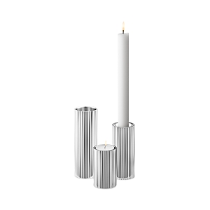 Shop Georg Jensen Bernadotte Tealight & Candleholder, Set Of 3 In Silver