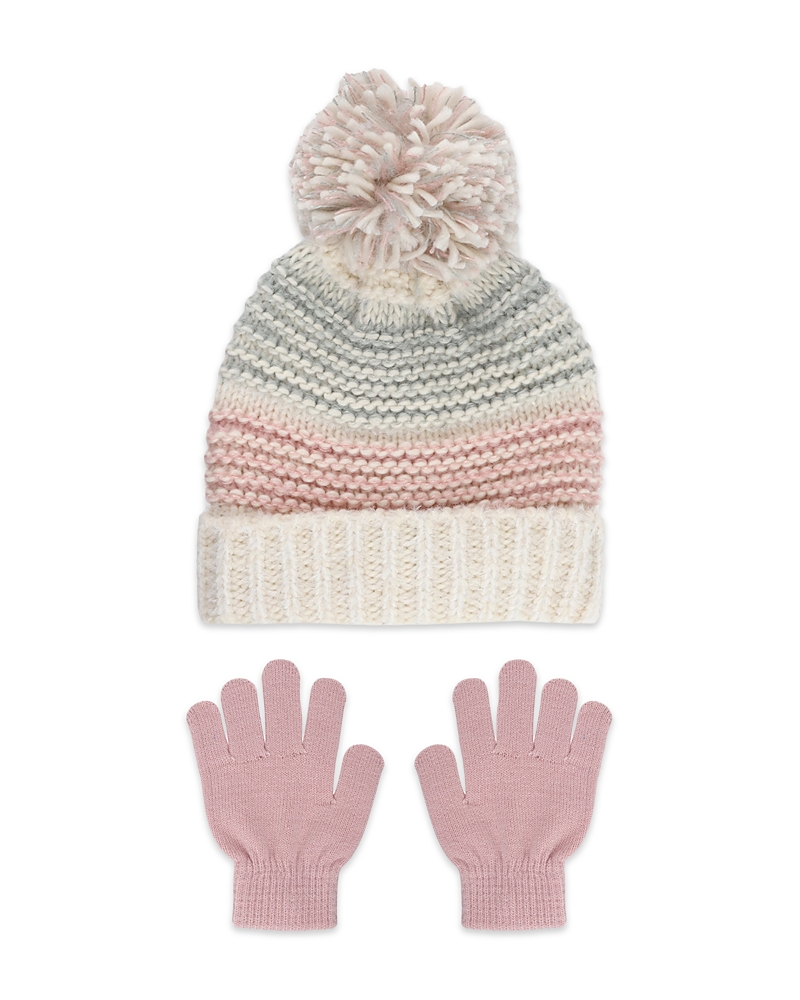 Capelli Girls' 2 Piece Pom Hat & Gloves Set - Little Kid, Big Kid In Ivory Multi