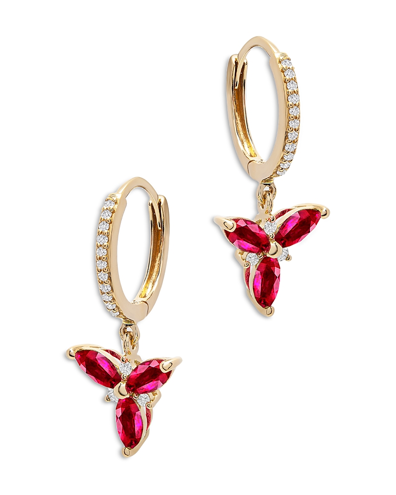 Bloomingdale's Ruby & Diamond Trio Drop Earrings In 14k Yellow Gold - Exclusive In Red/gold