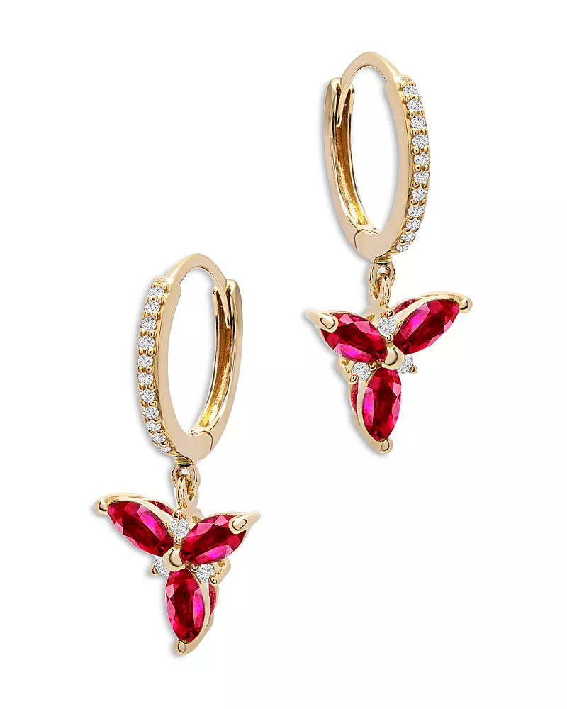 Bloomingdale's Fine Collection Ruby & Diamond Trio Drop Earrings in 14K Yellow Gold