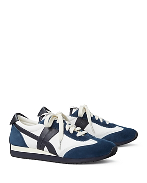 Tory Burch Hank Mixed Leather Retro Sneakers In New Ivory/tory Navy