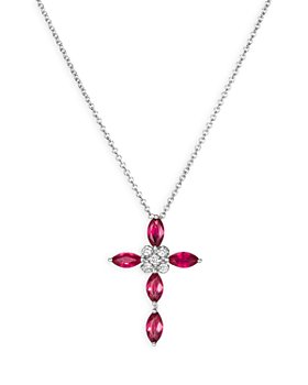 Bloomingdale's - Ruby & Champagne Diamond Cross Pendant Necklace in 14K White Gold, 18" - 100% Exclusive