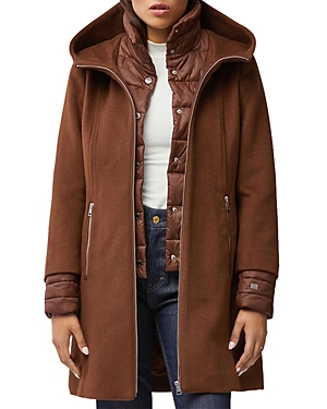 Soia & Kyo Rooney Hooded Mixed Media Coat In Chestnut