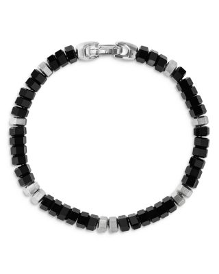 Men's Hex Bead Bracelet in Sterling Silver, 6mm
