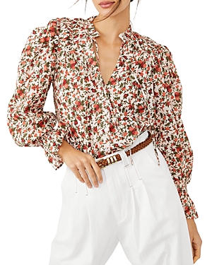 FREE PEOPLE MEANT TO BE FLORAL PRINT SMOCKED TOP,OB1334909