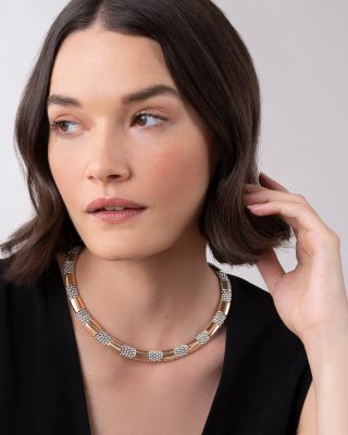 18K Rose Gold & Sterling Silver High Bar Smooth & Beaded Statement Necklace, 16-18"