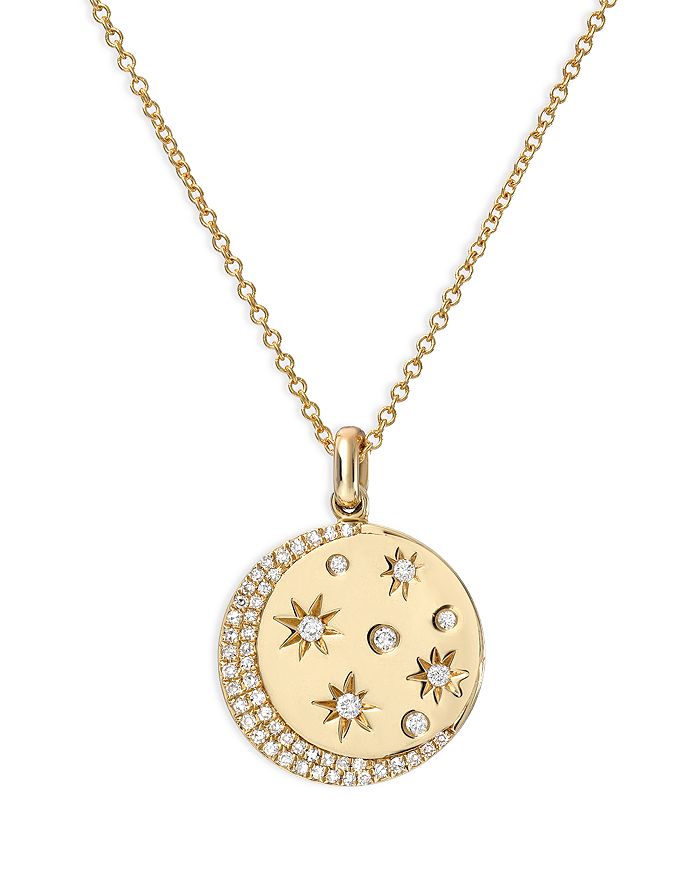 Zoe Lev 14K Yellow Gold Celestial Diamond Moon Star Disc Pendant