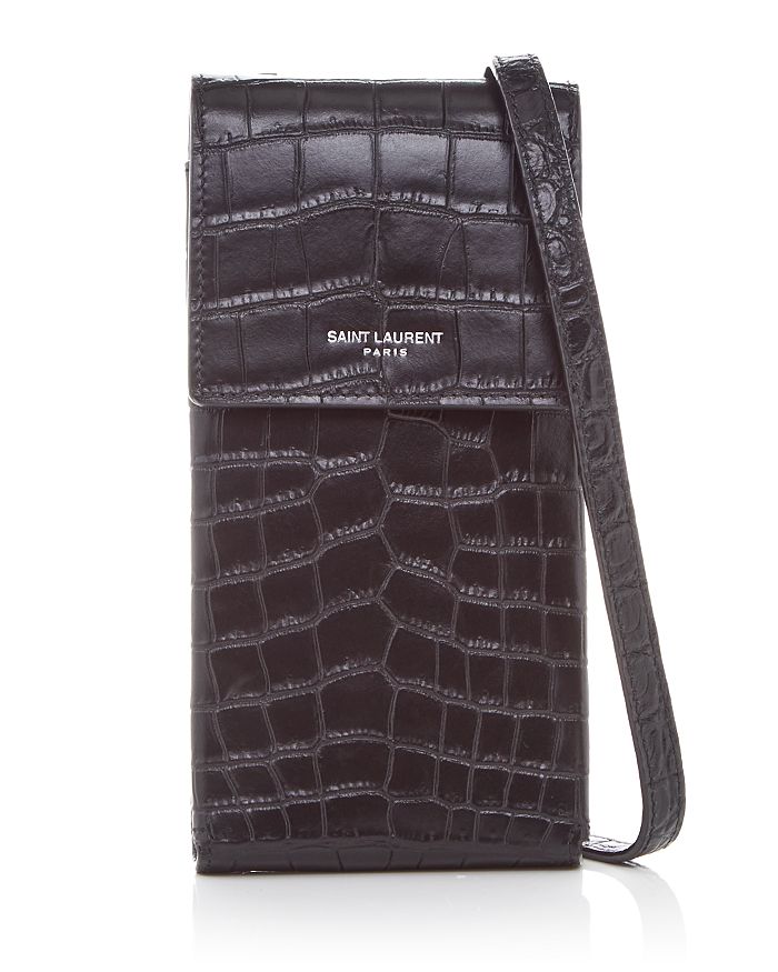 Saint Laurent | Men Logo Croc Embossed Slim Leather Bag Black Unique