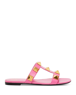Valentino Roman Stud Embellished Leather Sandals In Bright Pink