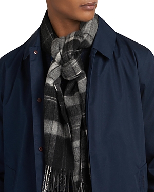 Barbour Tartan Merino Wool & Cashmere Scarf In Naval Tartan