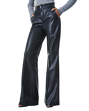 Alice And Olivia Dylan Vegan Leather Wide Leg Pants In Black