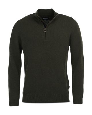 Barbour - Holden Wool Tartan Trim Regular Fit Quarter Zip Mock Neck Sweater