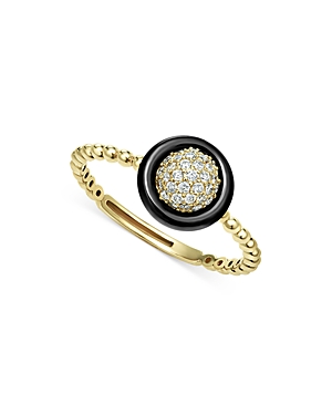 Shop Lagos 18k Yellow Gold Caviar Diamond Cluster & Ceramic Frame Ring In Gold/black