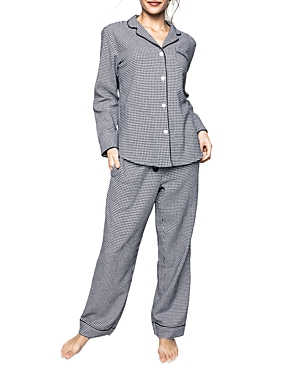 Petite Plume Cotton West End Houndstooth Flannel Pajama Set In Black