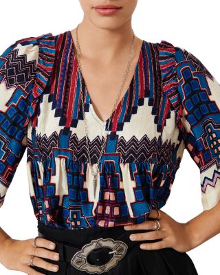 Ba&sh Ba & Sh Marry Printed Elbow Sleeve Top In Blue