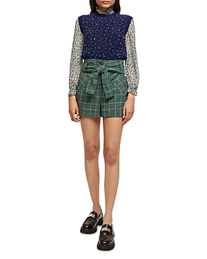 Maje Womens Verts Itrito Belted Check-woven Shorts 6 In Green