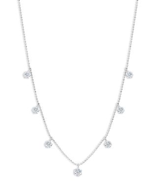 Graziela - 18K White Gold Diamond Dangle Floating Statement Necklace, 18"