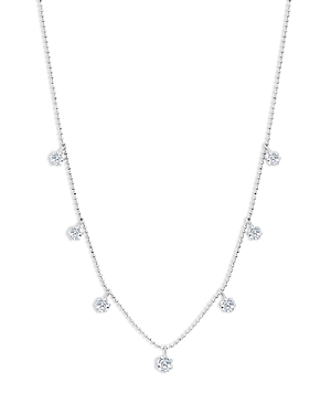 Gems 18K White Gold Diamond Dangle Floating Statement Necklace, 18