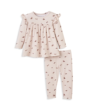 Elegant Baby Girls' Acorn Print Ruffled Dress & Leggings Set - Baby In Pink