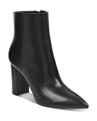 pointed toe black leather booties