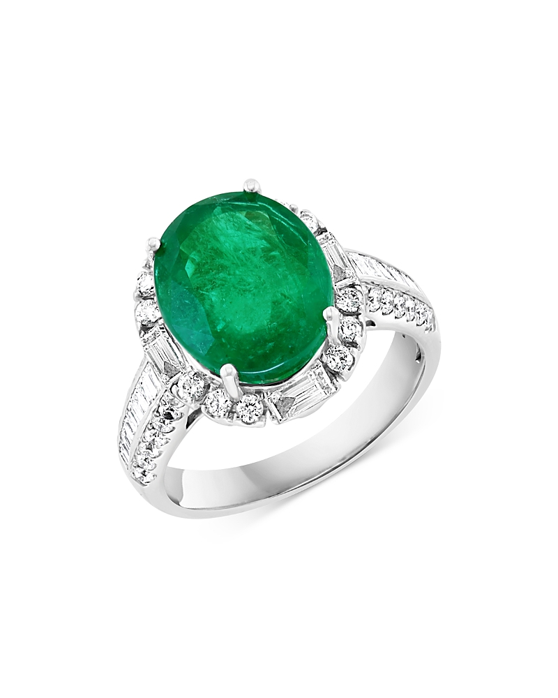 Bloomingdale's Emerald & Diamond Statement Ring In 14k White Gold - Exclusive In Green/white