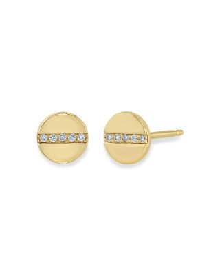 Zoe Chicco 14K Yellow Gold Diamond Link Disc Stud Earrings