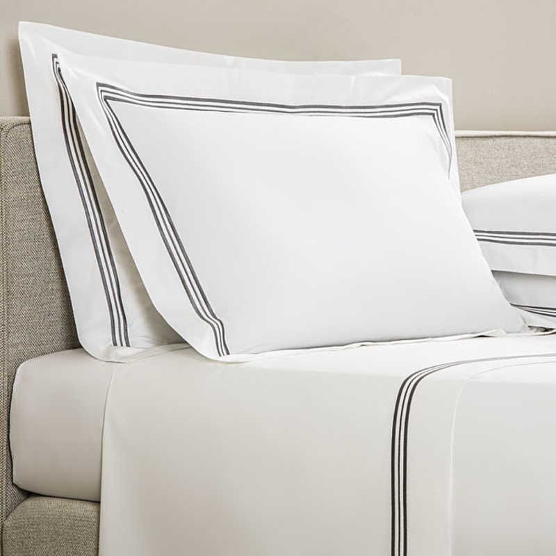 Frette Triplo Poplin Bedset, Queen In White/slate Gray