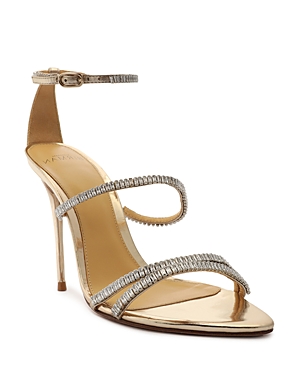 Alexandre Birman Lacy Embellished Strappy Heeled Sandals In Golden/silver
