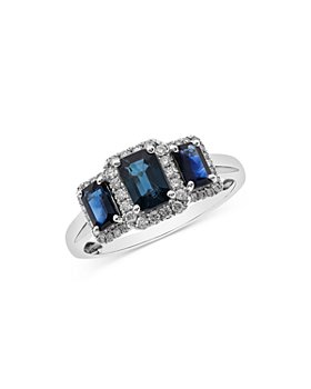 Bloomingdale's - Blue Sapphire & Diamond Three Stone Halo Ring in 14K White Gold - 100% Exclusive