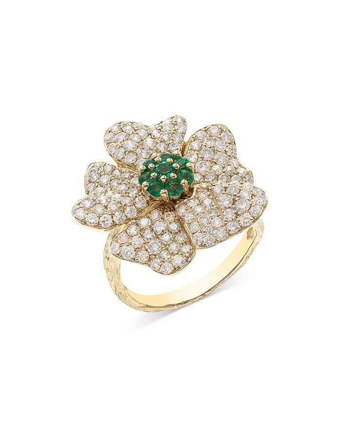 Bloomingdale's - Emerald & Diamond Flower Statement Ring in 14K Yellow Gold - 100% Exclusive