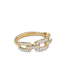 David Yurman - 18K Yellow Gold Stax Chain Link Ring with Diamonds