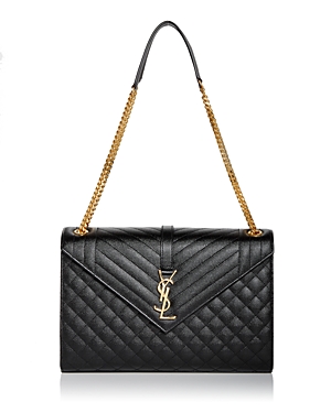 Saint Laurent Envelope Large Quilted Leather Crossbody In Black/gold