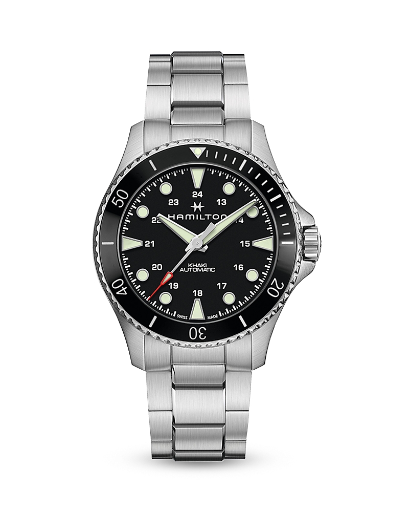 Hamilton Men's Swiss Automatic Khaki Navy Scuba Stainless Steel Bracelet Watch 43mm In Black/silver