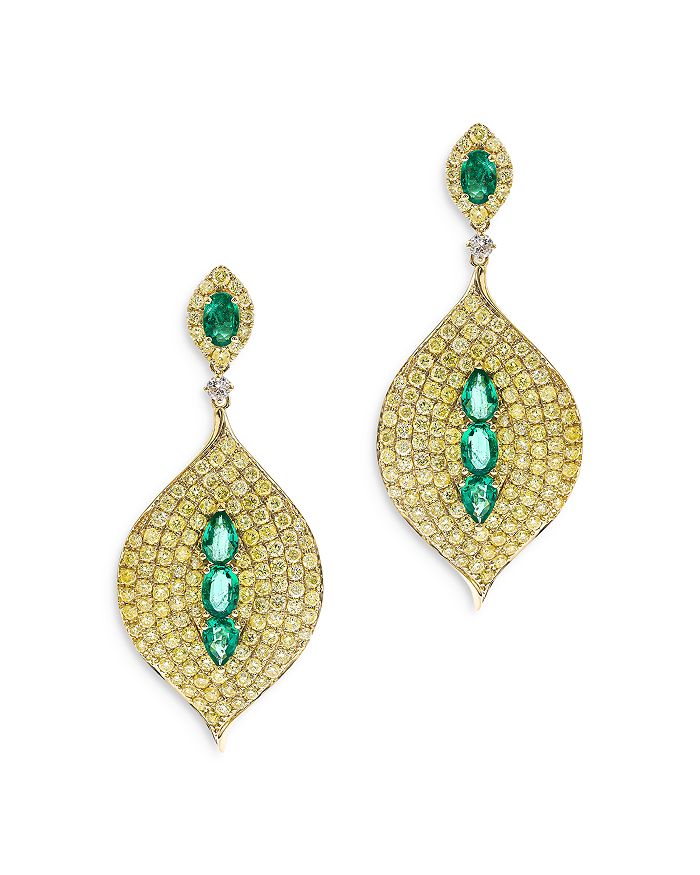 Bloomingdale's - Emerald & Yellow Diamond Drop Earrings in 14K Yellow Gold- 100% Exclusive