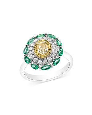 Bloomingdale's Emerald, White & Yellow Diamond Statement Ring In 14k Yellow Gold - 100% Exclusive In Green/white