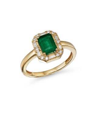 Bloomingdale's Fine Collection Emerald & Diamond Halo Ring in 14K Yellow Gold - Exclusive