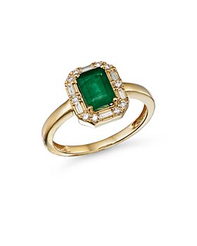 Bloomingdale's - Emerald & Diamond Halo Ring in 14K Yellow Gold - 100% Exclusive