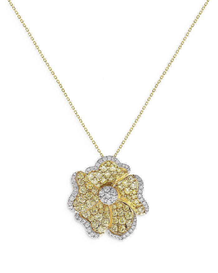 Bloomingdale's - Yellow & White Diamond Flower Pendant Necklace in 14K White & Yellow Gold, 3.25 ct. t.w. - 100% Exclusive