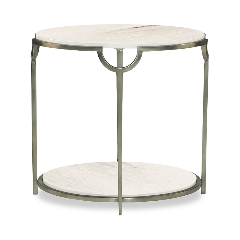 Bernhardt Morello Oval End Table In Carrara Marble/oxidized Nickel