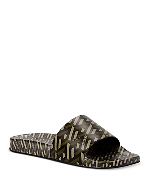 Versace Men's Gomma Stampa Slide Sandals In Black/khaki