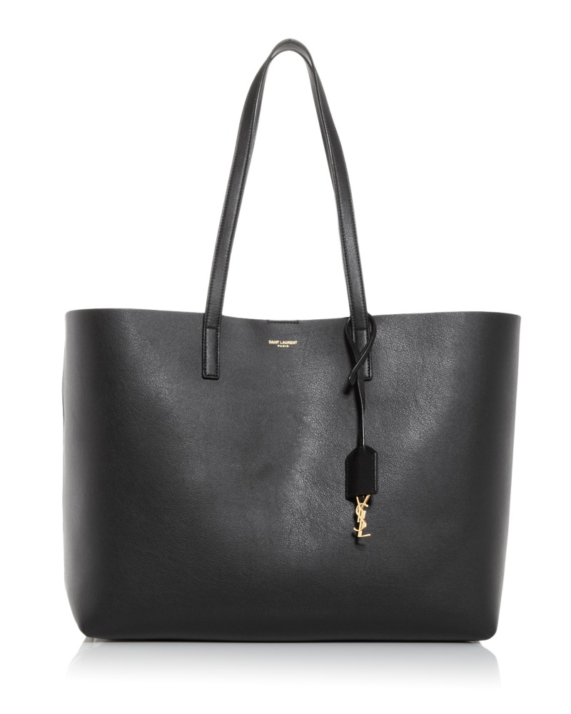 Saint Laurent Shopping Tote Bag in Black Leather/Gold