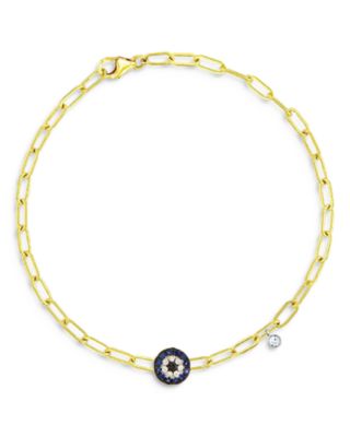 14K Yellow Gold & Blue Sapphire Evil Eye Bracelet