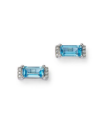 Bloomingdale's - Blue Topaz & Diamond Accent Stud Earrings in 14K White Gold - 100% Exclusive