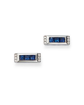 Bloomingdale's - Blue Sapphire & Diamond Accent Bar Stud Earrings in 14K White Gold - 100% Exclusive
