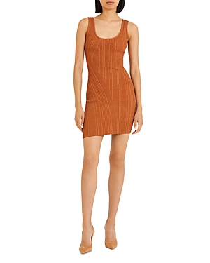 Herve Leger Metallic Ribbed Bandage Mini Dress In Copper