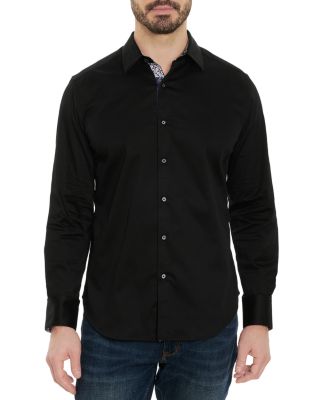 Robert Graham Righteous Cotton Stretch Contrast Trimmed Classic Fit Button Down Shirt In Black