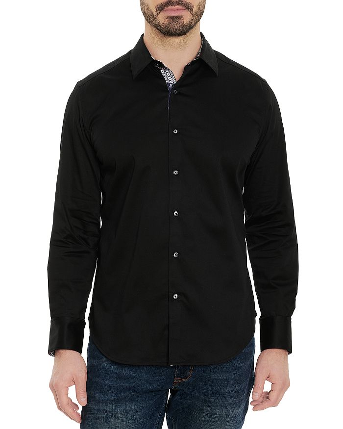 Contrast button stretch cotton shirt hot sale