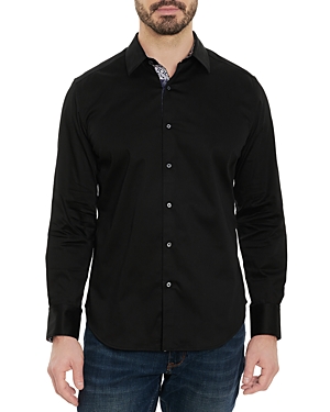 Robert Graham Righteous Cotton Stretch Contrast Trimmed Classic Fit Button Down Shirt In Black